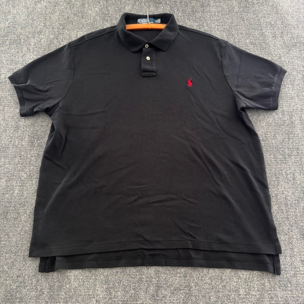 Vintage Polo Ralph Lauren Solid Black Polo Shirt Extra Large Red Pony Logo